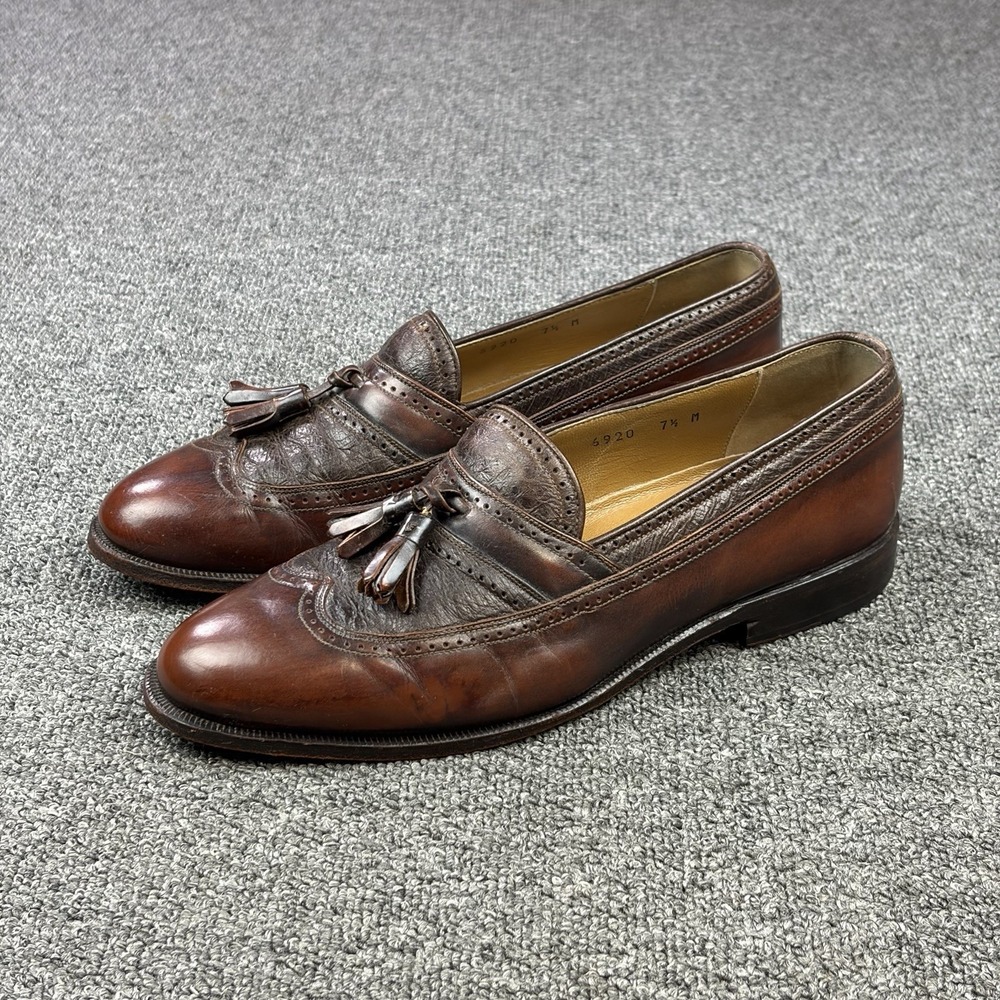 Domani Johnston & Murphy Tassel Loafers Mens‎ 7.5 M Brown Leather Made In Italy